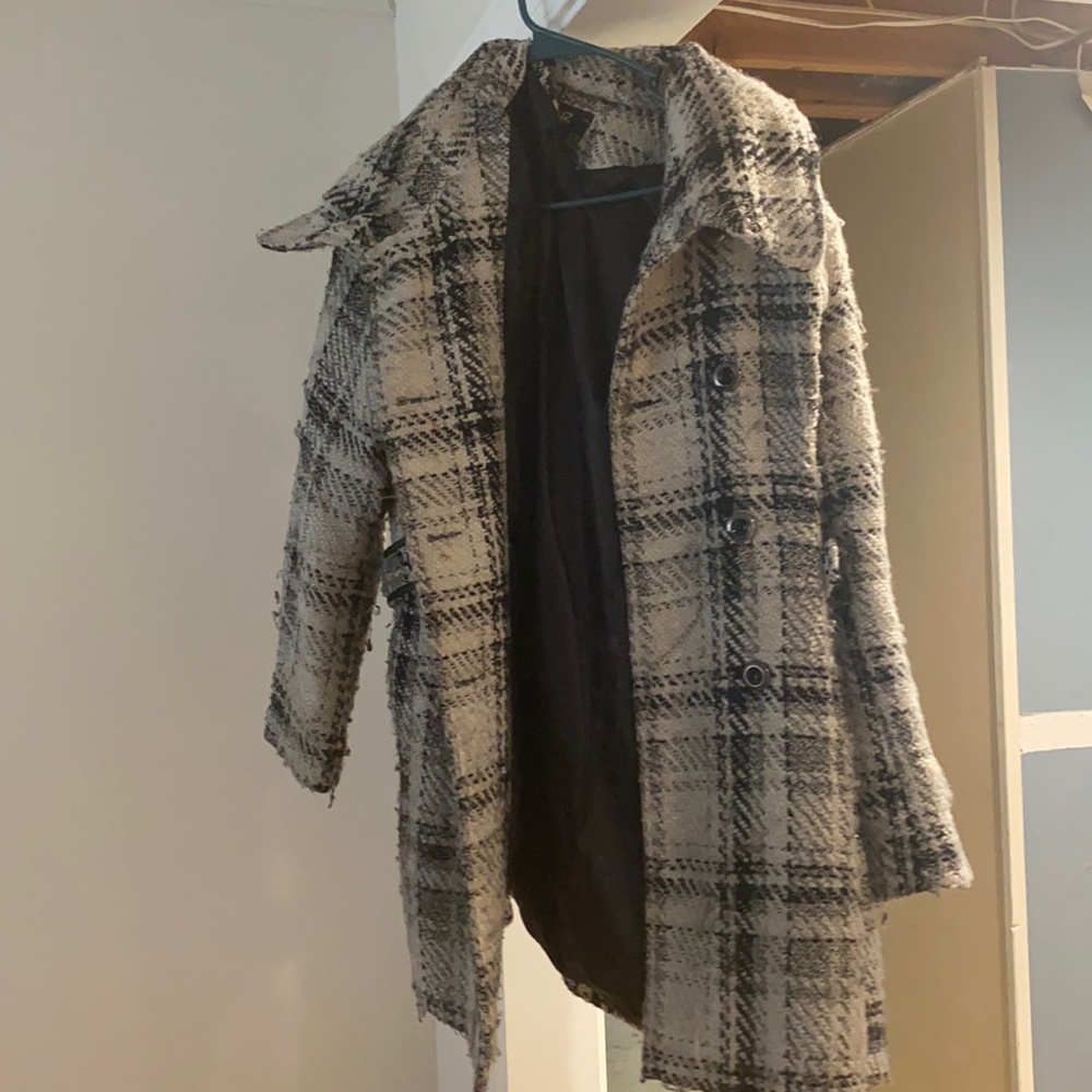 Black and white wool blend peacoat